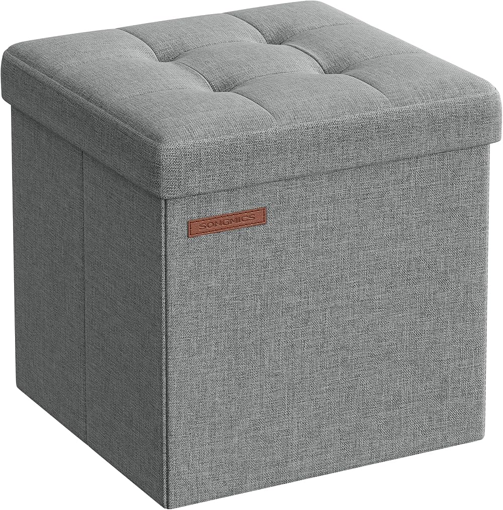 SONGMICS Storage Ottoman Foldable Foot Stool 30x30 cm Light Grey LSF028G52