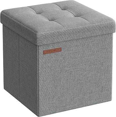 SONGMICS Storage Ottoman Foldable Foot Stool 30x30 cm Light Grey LSF028G52