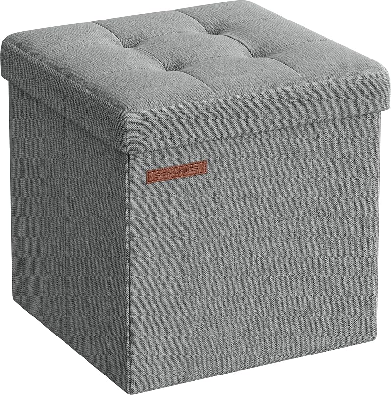 SONGMICS Storage Ottoman Foldable Foot Stool 30x30 cm Light Grey LSF028G52