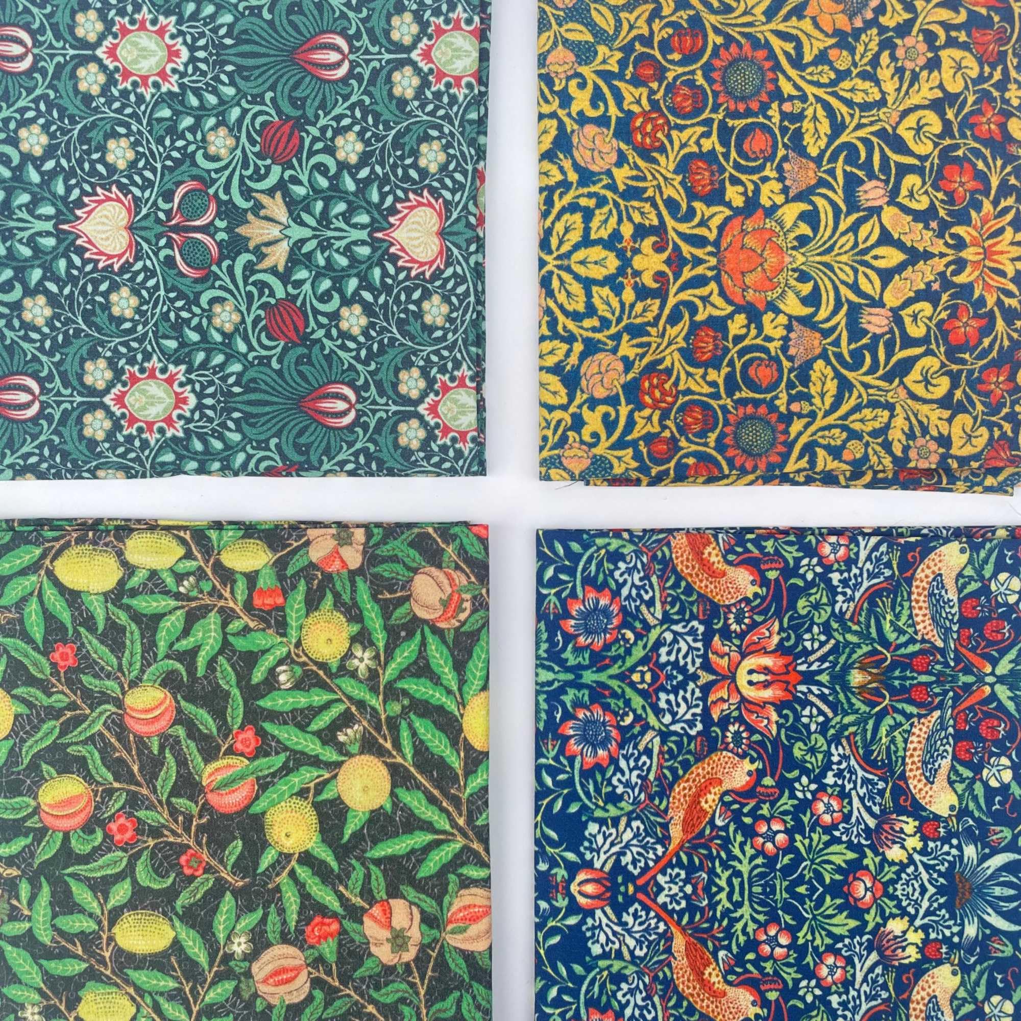 William Morris 100% Cotton Percale 4 Pack Designer Fat Quarter Bundle FQ Fabric Packs Quilting Patchwork Craft Sewing Material | 19" x 20" (50cm x 52cm) (Bundle 1)