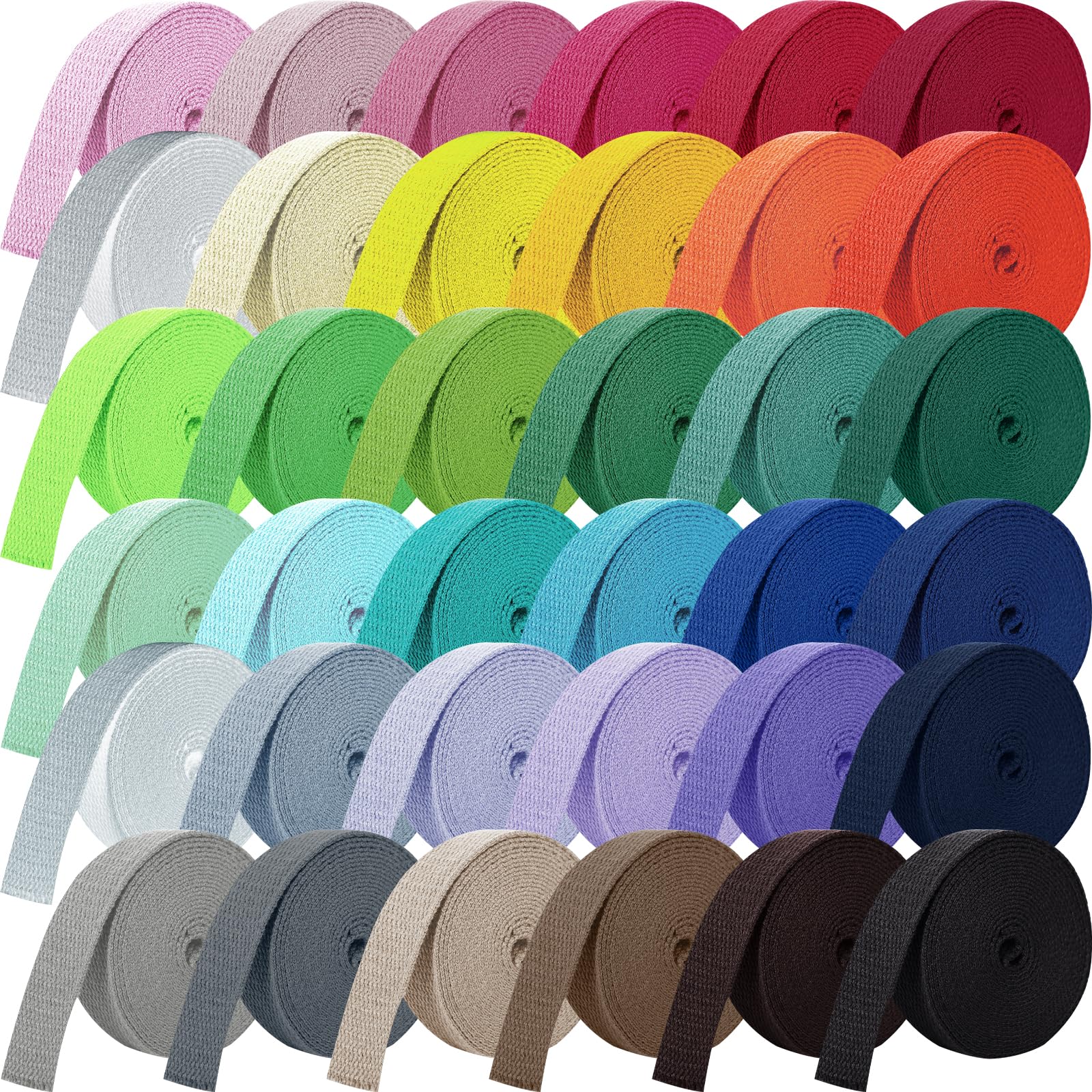 Photo 1 of (MISSING FEW) Windyun 36 Rolls Heavy Cotton Webbing 1 Inch 118.8 Yard 36 Color Mixed Polyester Cotton Webbing Strap Tote Bags Leash Straps for Making Bag Handles, Cloth Belt, Crafts Outdoor Accessories Supplies