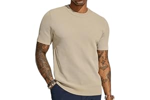 PJ PAUL JONES Men's T-Shirts Casual Knit Short Sleeve Crewneck Honeycomb Waffle Solid Knitted Pullover Tees
