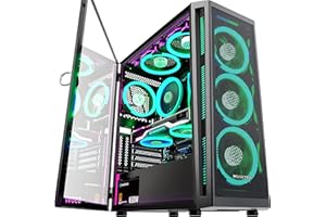 MUSETEX ATX PC Case Pre-Install 6 PWM ARGB Fans, Mid Tower Gaming Case with Opening Tempered Glass Side Panel Door, Mesh Comp