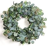 24 Inch Eucalyptus Wreath for Front Door – Green Spring Summer Wreath with Olive Leaves & Berries – Handmade Year-Round Door Decor by EZsenses