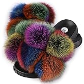 HIPRETTYUS Women's Real Fox Fur Slides, Fluffy Fur Sandals for Indoor/Outdoor Comfort