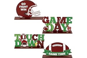 CNhoqc Rugby Football Wooden Centerpiece - 4pcs Rugby Wooden Table Topper Centerpiece Decoration Sign Super Bowl Football Game Time Baby Shower Birthday Party Favor Decorations Supplies Photo Props