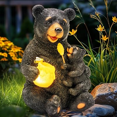 GIGALUMI Solar Garden Bear Figurine Lights Outdoor Yard Decor Gift