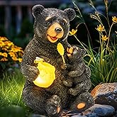 GIGALUMI Solar Garden Statues Bears 9", Loving Black Bear Decor, Yard Decorations Outdoor, Bear Figurine Lights for Outside, Garden Decor Unique Birthday Housewarming Gifts for Women, Mom