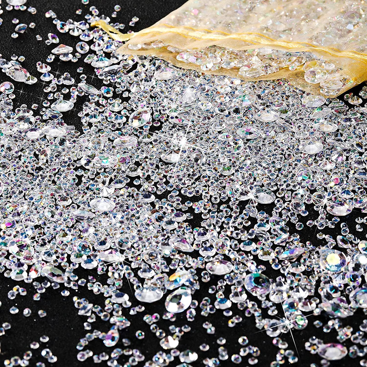 DINGFENG 4000pcs Rhinestones, 3MM 6MM10MM, Acrylic Diamonds, Dining Table, Dresser Decoration, Decorative Vase Filler DIY for Wedding Birthday Party (AB Rhinestones)
