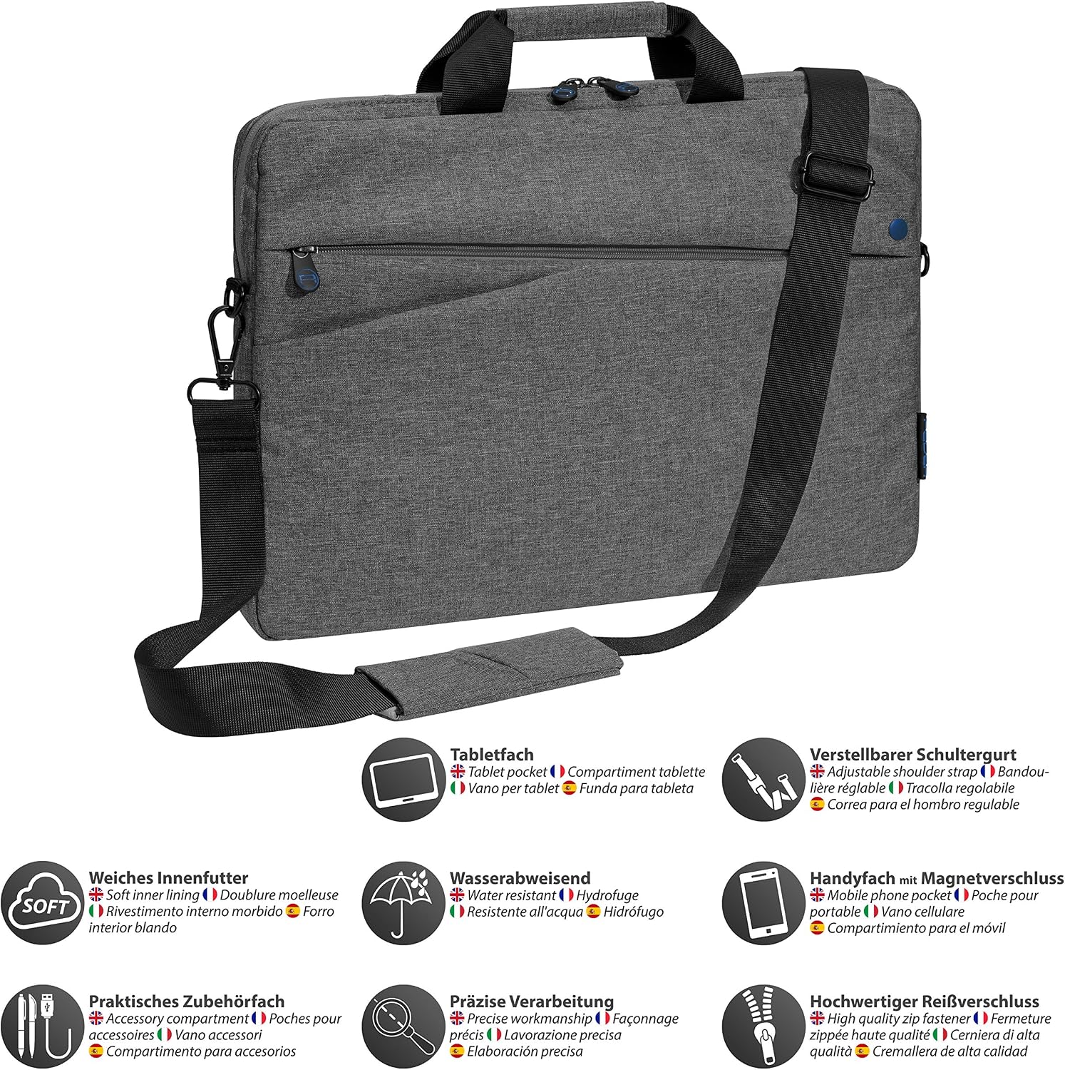 Pedea Laptop Bag Fashion Notebook Bag up to 17.3 Inches (43.9 cm) Shoulder Bag with Shoulder Strap Grey/Blue - Image 4