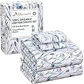 RUVANTI 100% Organic Cotton Sheets Full Size, Percale Weave, GOTS Certified, 4-Piece Set, Deep Pocket 15", Crisp & Breathable, Soft Durable Bedding, Sábanas Algodón Orgánico – Daisy Bud