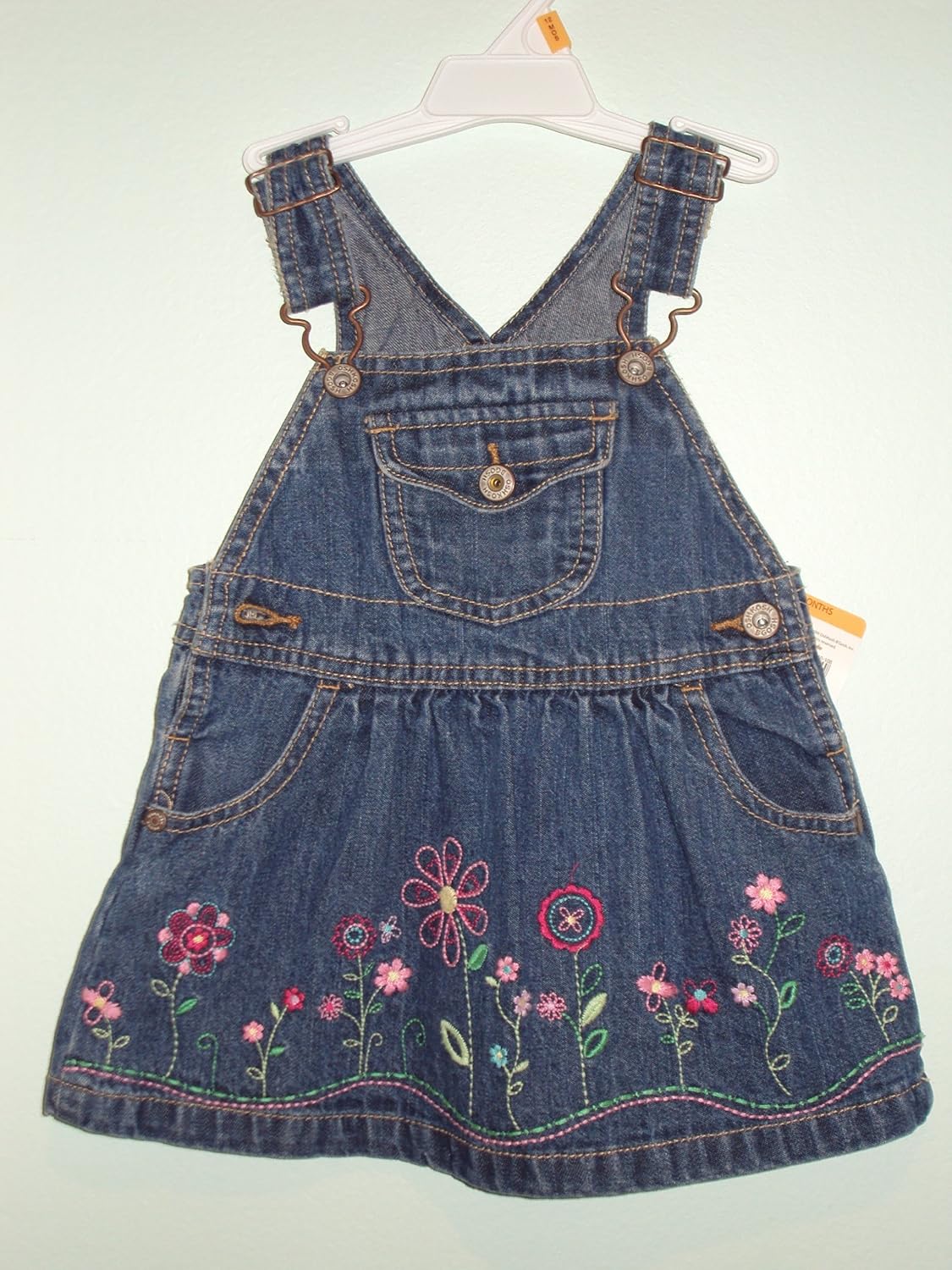 OshKosh B'gosh Girls Blue Denim Floral Overall Jumper 18