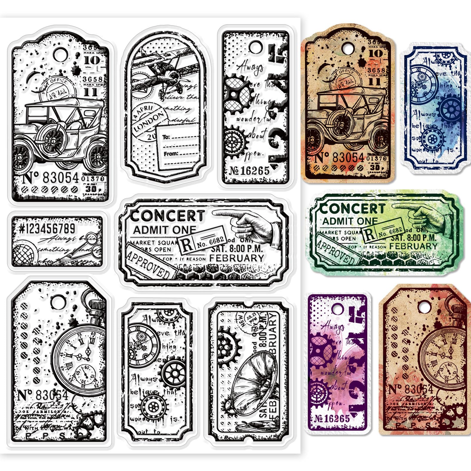 GLOBLELAND Retro Steampunk Label Clear Stamps for DIY Scrapbooking Vintage Label Tags Silicone Clear Stamp Seals Transparent Stamps for Cards Making Photo Album Journal Home Decoration