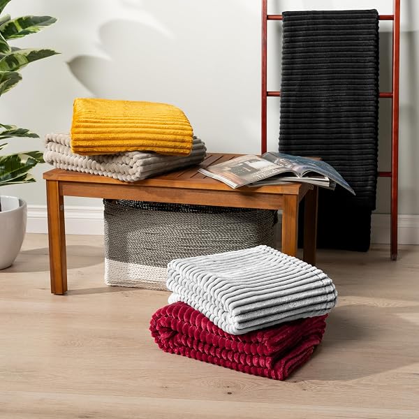 PAVILIA SOFT FLEECE KING BED BLANKET, FUZZY PLUSH FLANNEL, WARM COZY RIBBED MICROFIBER FOR SOFA COUCH, LIGHTWEIGHT STRIPED, BLACK, 108X90