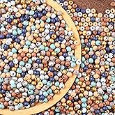 ToBeIT 1000pcs Wooden Beads Wood Macrame Bead Farmhouse Colors Round Beads for DIY Craft, Jewelry Making (bluegold-8mm)