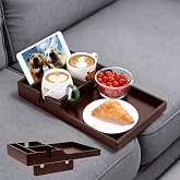 Nnewvante Couch Insert Table for Middle Cushion,Bamboo Brown | 2-In-1 Sofa Table Between Cushion Or Flat On Ottomans for Drinks, Snacks and Remotes During Movie Nights 15.35x9.84in