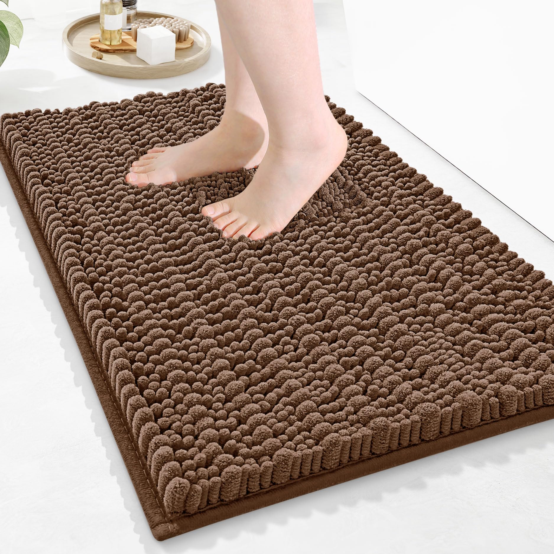 Arotive Luxury Bathroom Rugs 24x16, Extra Soft Thick Absorbent Shaggy Chenille Bath Rugs, Non-Slip Machine Wash Dry, Bath Mats for Bathroom Floor, Tub and Shower, Home Decor Accessories, Mocha