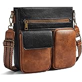 Yarnic Crossbody Bags for Women, Multi Pocket Crossbody Purse Vegan Leather Shoulder Handbags with Guitar Strap
