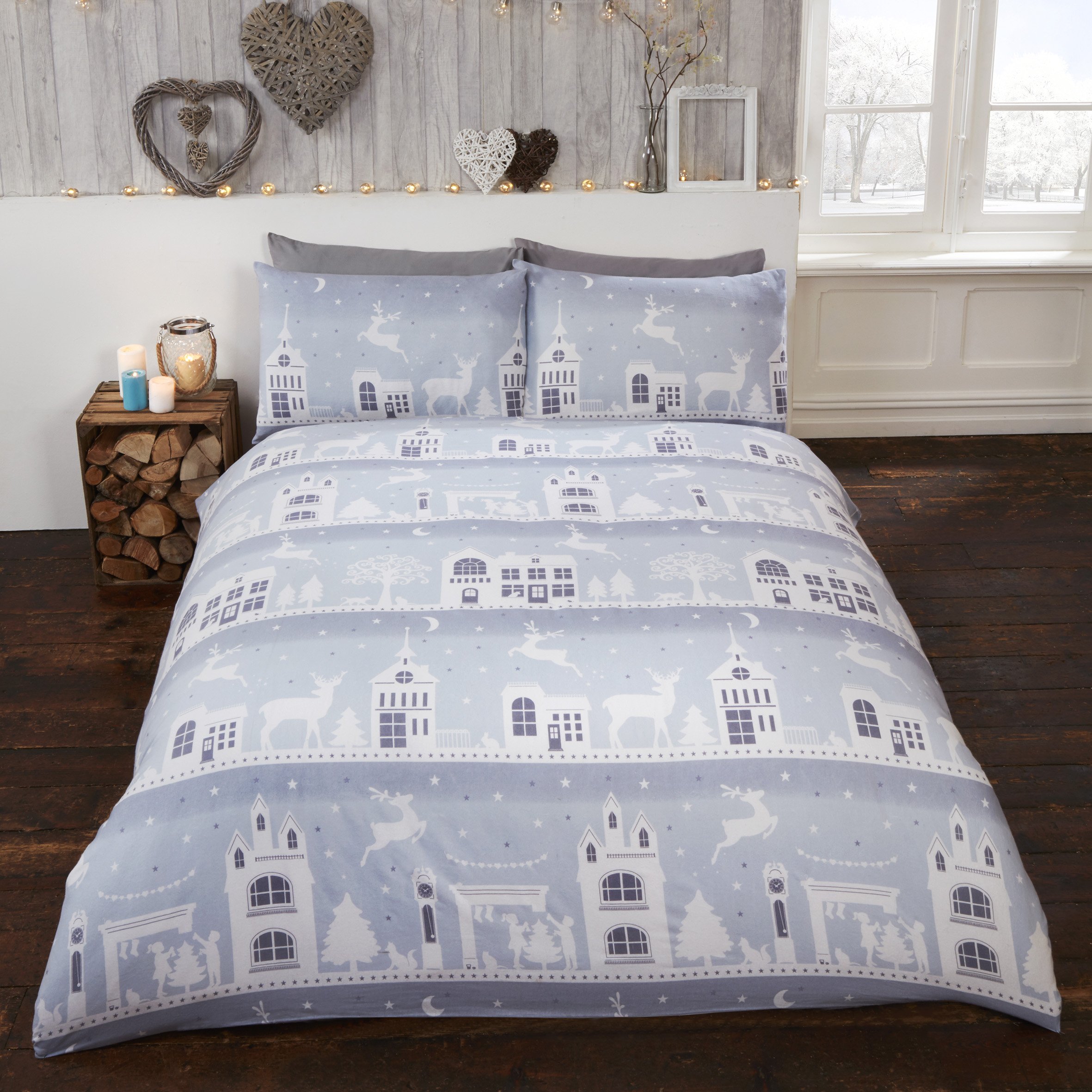 Rapport Reindeer Road 100% Brushed Cotton Duvet Set, Superking - Silver