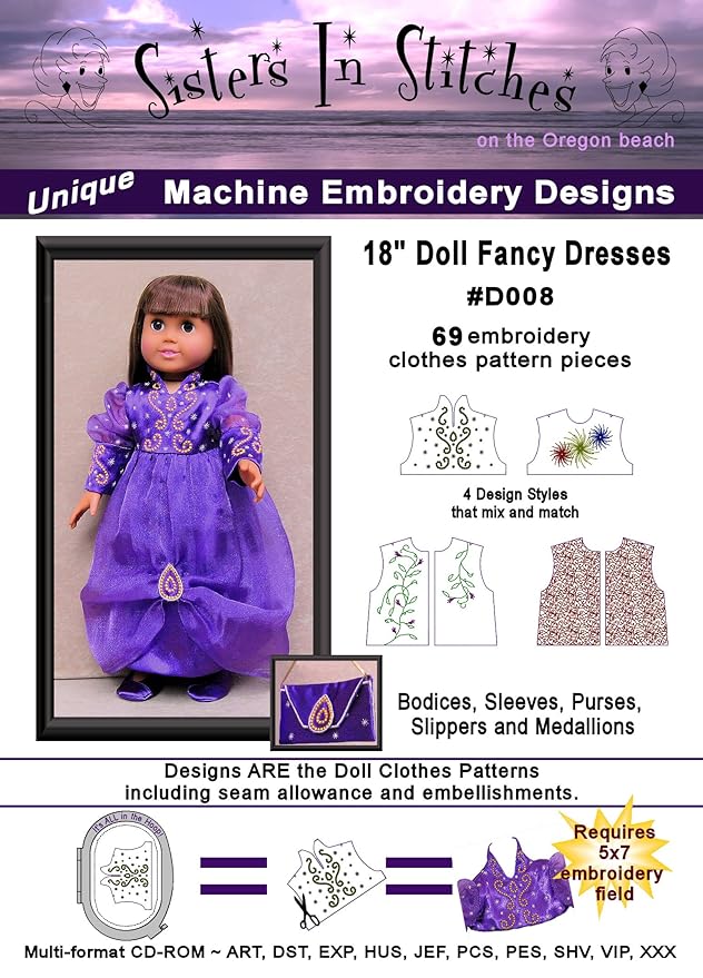 Sisters In Stitches Embroidery Designs 18 Doll Fancy Dresses The Hoop