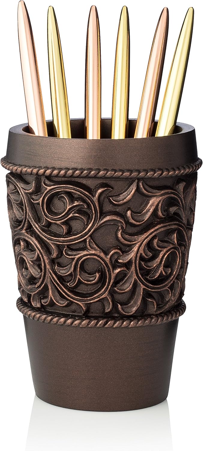 Essentra Home 4-Piece Bronze Bathroom Accessory Set, Complete Set Includes: Toothbrush Holder, Lotion Dispenser, Tumbler and Soap Dish: Home & Kitchen
