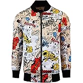 SCREENSHOTBRAND Lightweight Hooded Water Resistant Windbreaker - Zip-up Fashion Map Print Rain Jacket