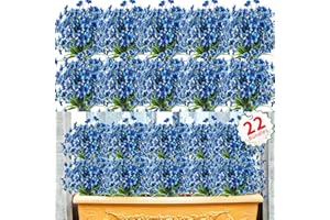 Usmilegift Artificial Flowers Outdoor,22 Bundles Faux Flowers UV Resistant,Faux Plastic Plants Silk Flower for Outdoors Outside Front Porch Hanging Planter Decoration(Blue)