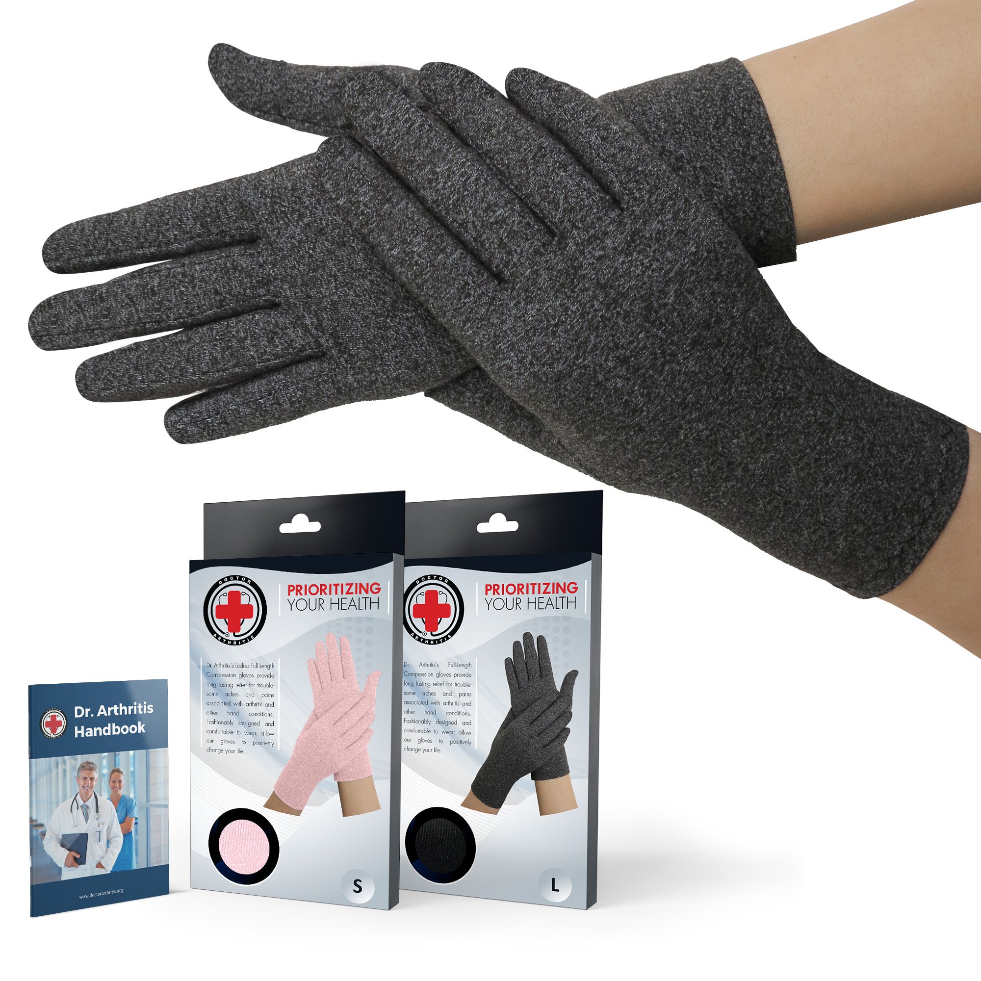 Doctor Developed arthritis gloves & Doctor Handbook -, compression gloves for arthritis & hand pain, arthritis gloves for women, full gloves for arthritis for women/men (s, grey)