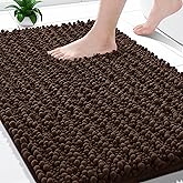 Yimobra Bathroom Rugs Non Slip Washable - Ultra Soft Absorbent Chenille Bath Mat, Quick Dry Shaggy Floor Carpet for Tub Shower, Brown Home Decor Accessories, 24x17 Inch