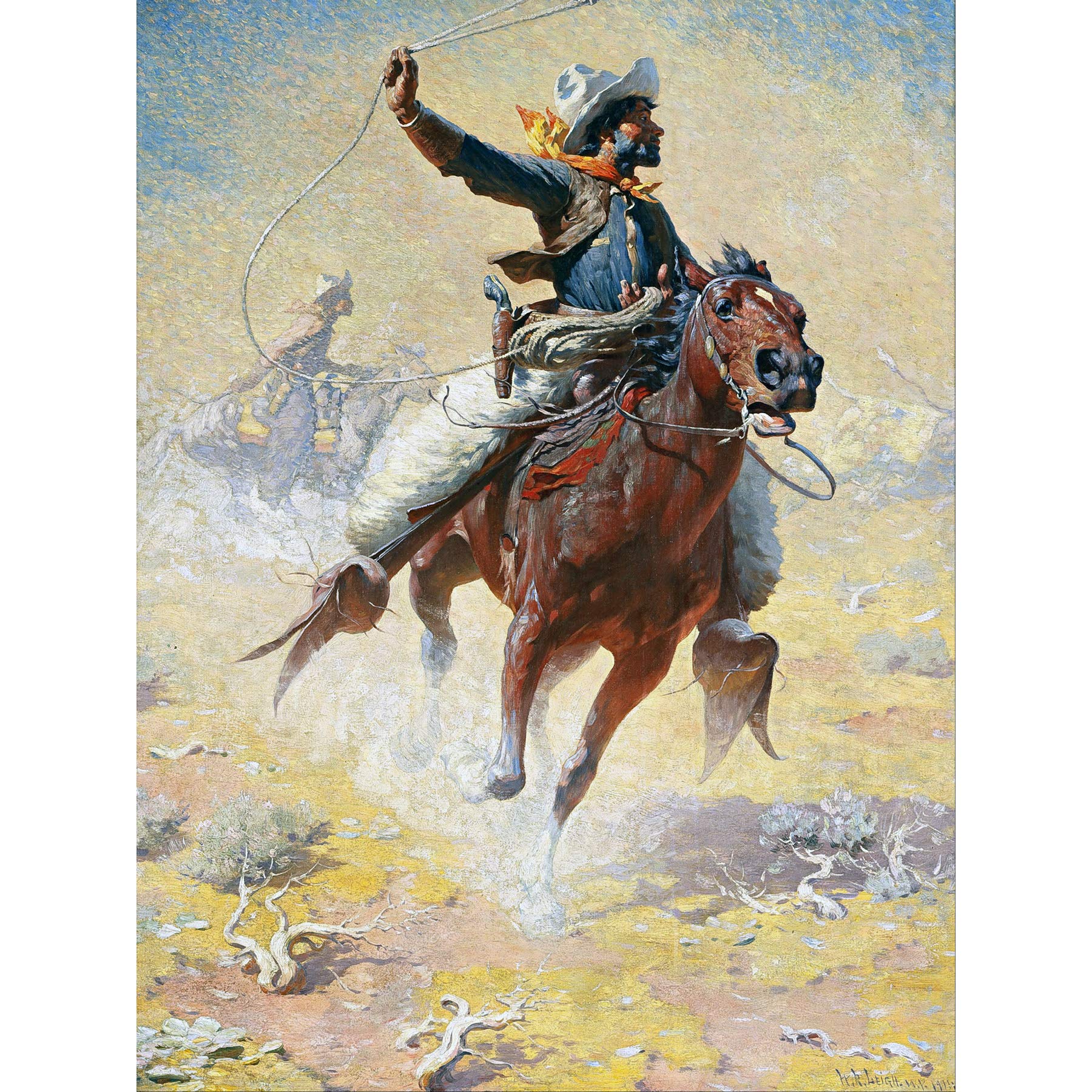 Leigh The Roping Cowboy Lasso Horse Painting Large Wall Art Print Canvas Premium Mural