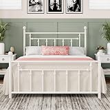 Allewie 14 Inch Queen Size Metal Platform Bed Frame with Victorian Vintage Headboard and Footboard/Mattress Foundation/Under Bed Storage/No Box Spring Needed/Easy Assembly/Noise Free/White