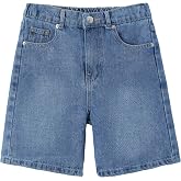 PATPAT Boys Denim Shorts with Pockets Casual Mid Elastic Waist Jeans 5-14Y | Baggy Jeans Shorts Boys y2k Straight Leg Loose, 5-Pocket