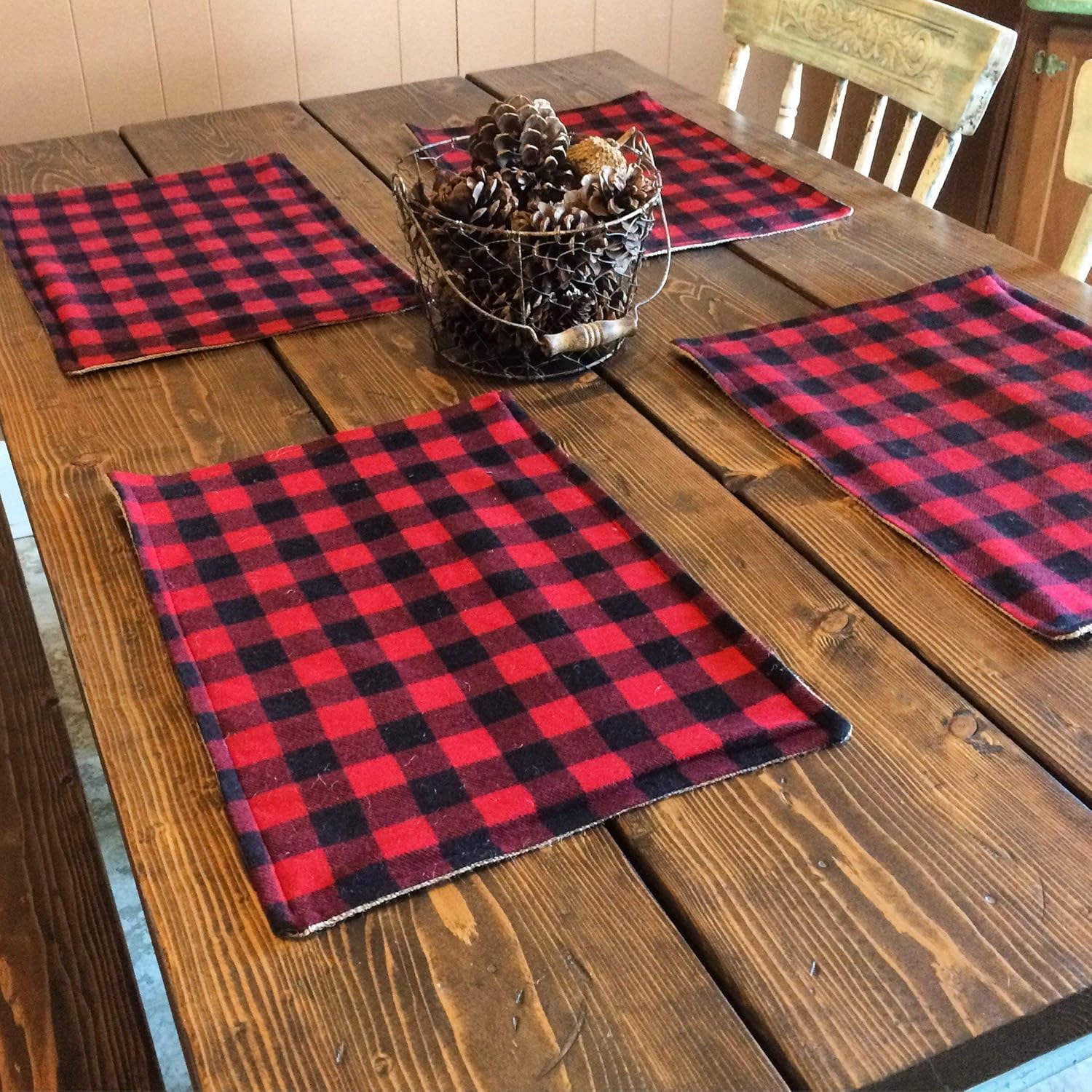 Buffalo Plaid & Burlap Placemats Red & Black Buffalo Check Handmade