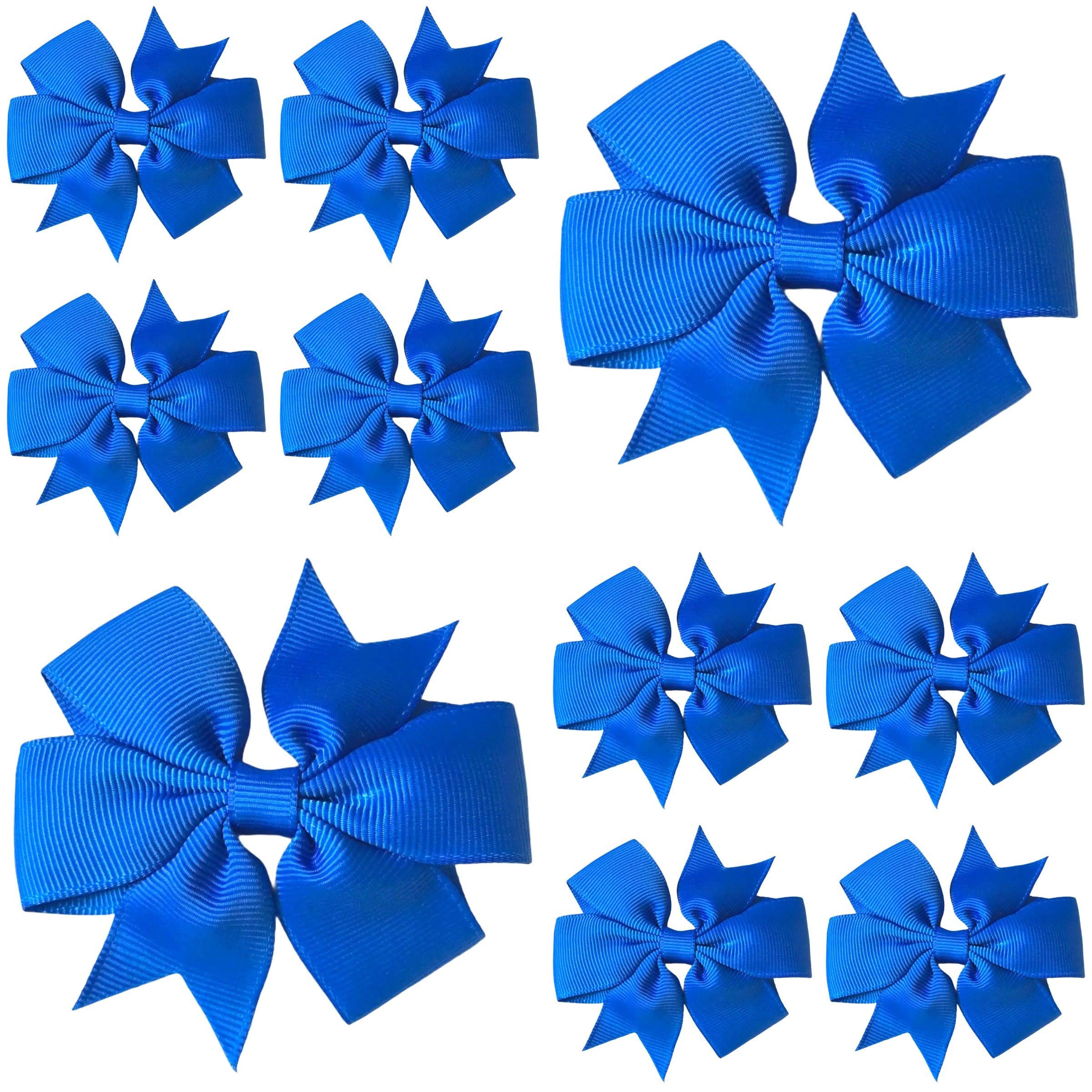 Royal Blue Hair Bows for Girls – 3 Inch Grosgrain Pinwheel Ribbon Bows with Crocodile Clips – School Uniform Hair Accessories for Children, Toddlers & Kids - 10 Pack