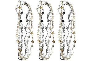 MOONSKUU New Year Metallic Beads Star Necklaces Gold Silver Black for Holiday Party Costume Decorations-12 Pack