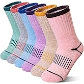 Eocom Kids Merino Wool Hiking Socks Toddlers Boys Girls Thermal Warm Winter Cushion Moisture Wicking Boot Crew Socks 6 Pairs