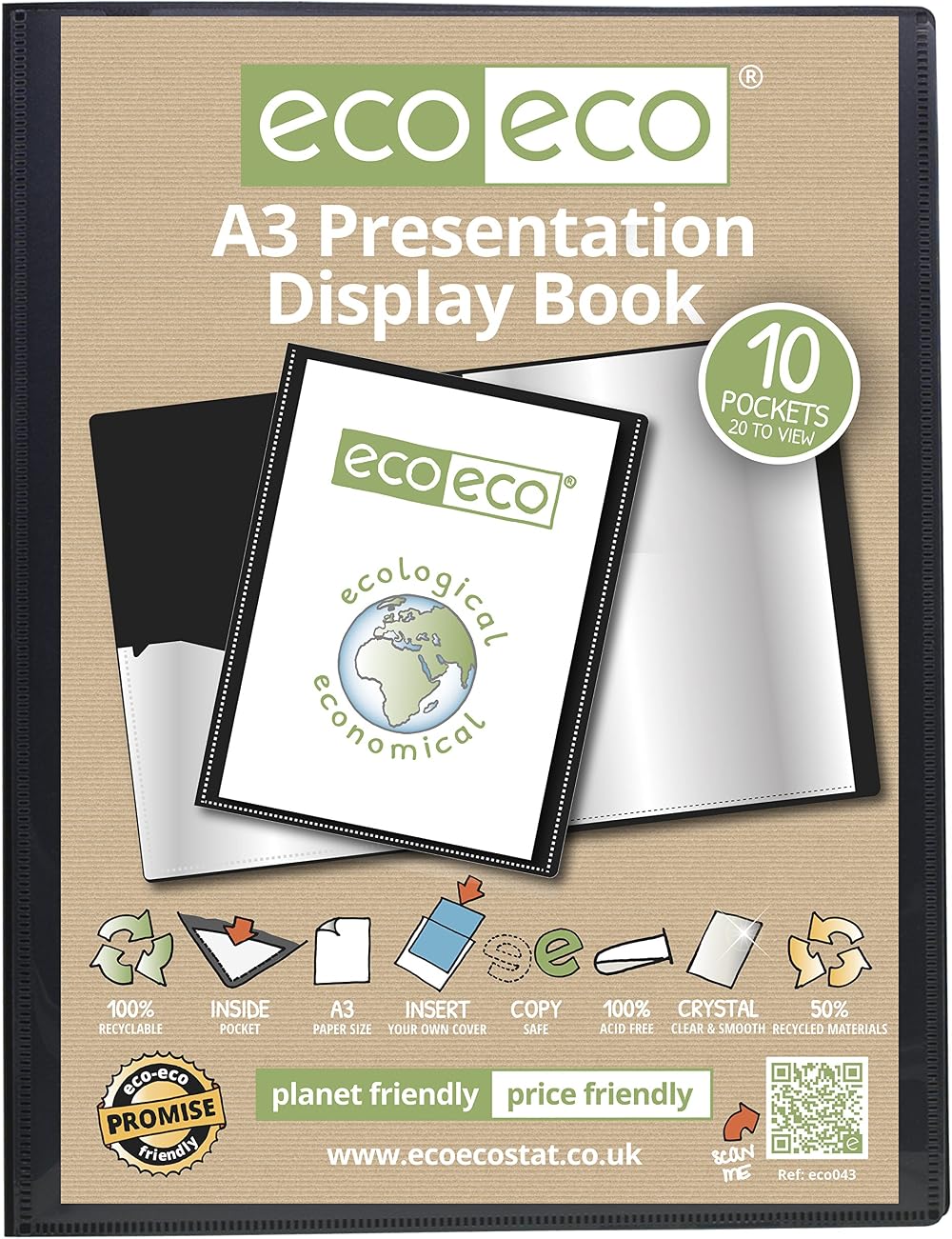 eco-eco A3 50% Recycled 10 Pocket Display Book Black 20 Views