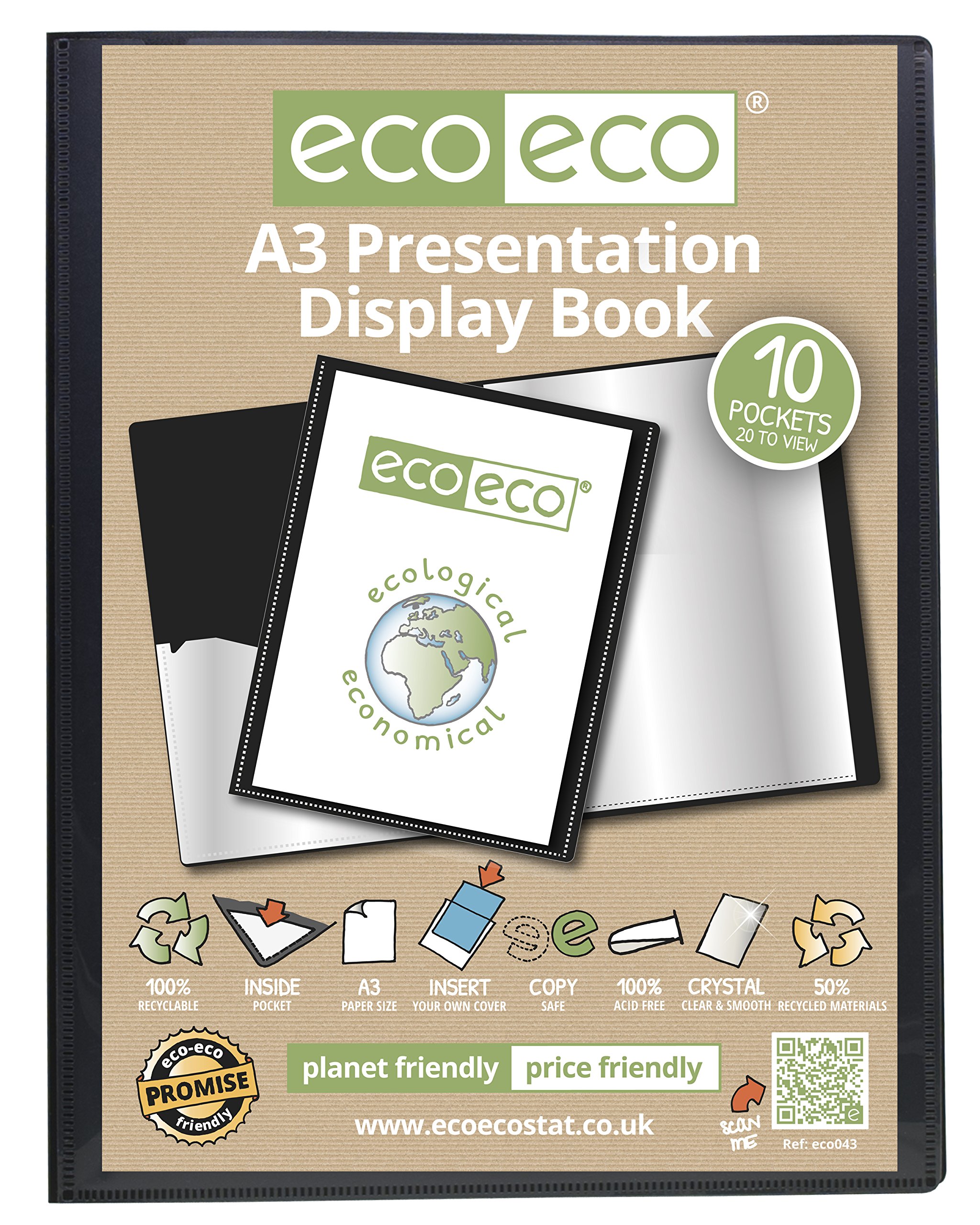 eco-eco A3 50% Recycled 10 Pocket (20 Views) Black Professional Presentation Display Book