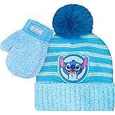 Disney Stitch Toddler Winter Hat & Mittens Set – Soft Knit Beanie with Pom + Stretch Mittens for Boys & Girls - Ages 2–5