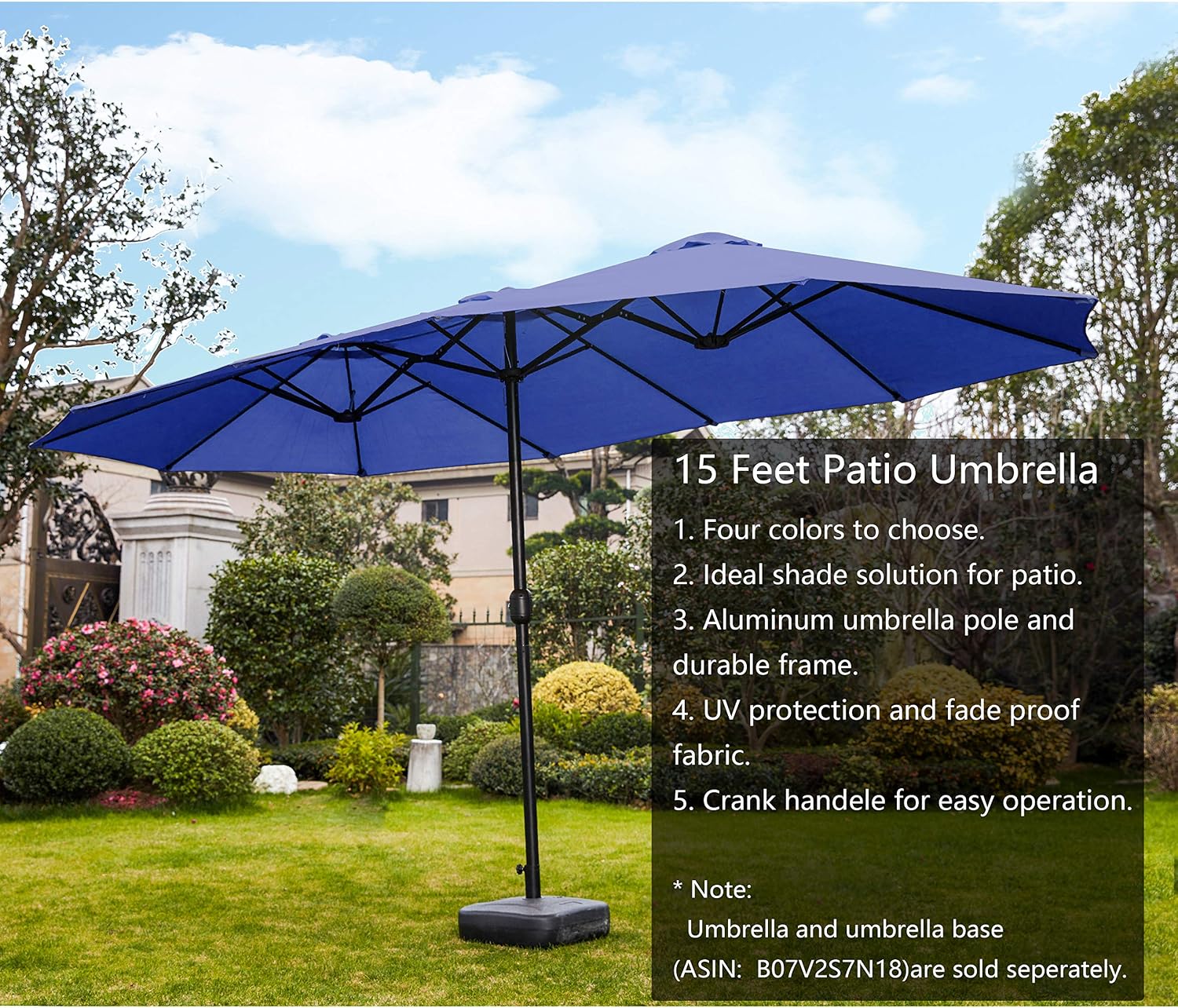 Amazon Com Patiofestival Double Sided Outdoor Umbrella 15x9 Ft Aluminum Garden Large Umbrella With Tilt And Crank For Market Camping Swimming Pool Middle Blue Garden Outdoor