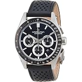 Hamilton Jazzmaster Performer Automatic Men's Watch, 42mm Case | Swiss Made, Black Dial Analog Watch, WR 100m, Sapphire Crystal, Tachymeter, Calf Leather Strap, Stainless Steel Case