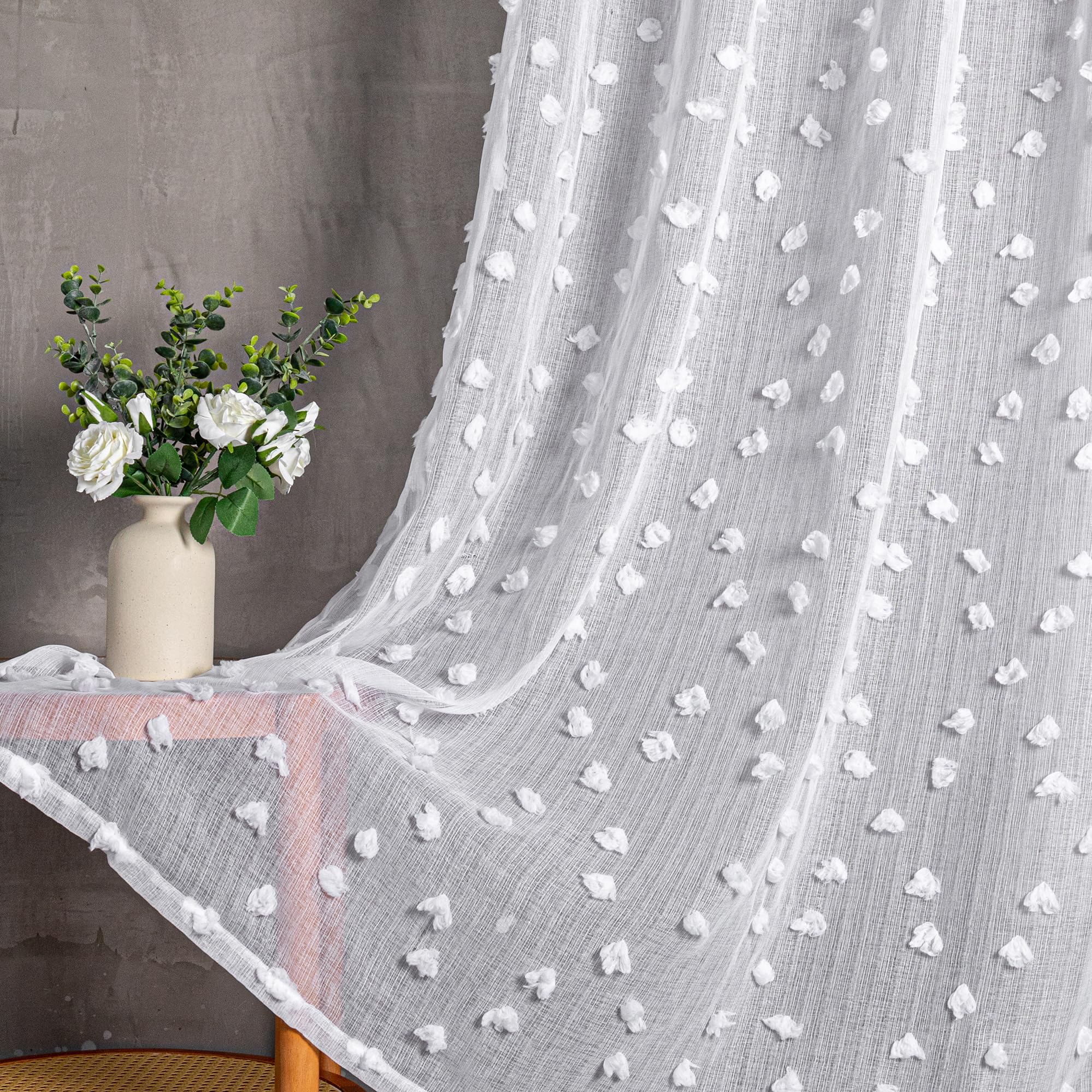 MYSKY HOME Curtain White Set of 2 Curtains with Eyelets Sheer Voile Curtain Children's Room Curtains Living Room Modern Embroidery Eyelet Curtain Transparent Decorative Curtain for Bedroom H 160 x W