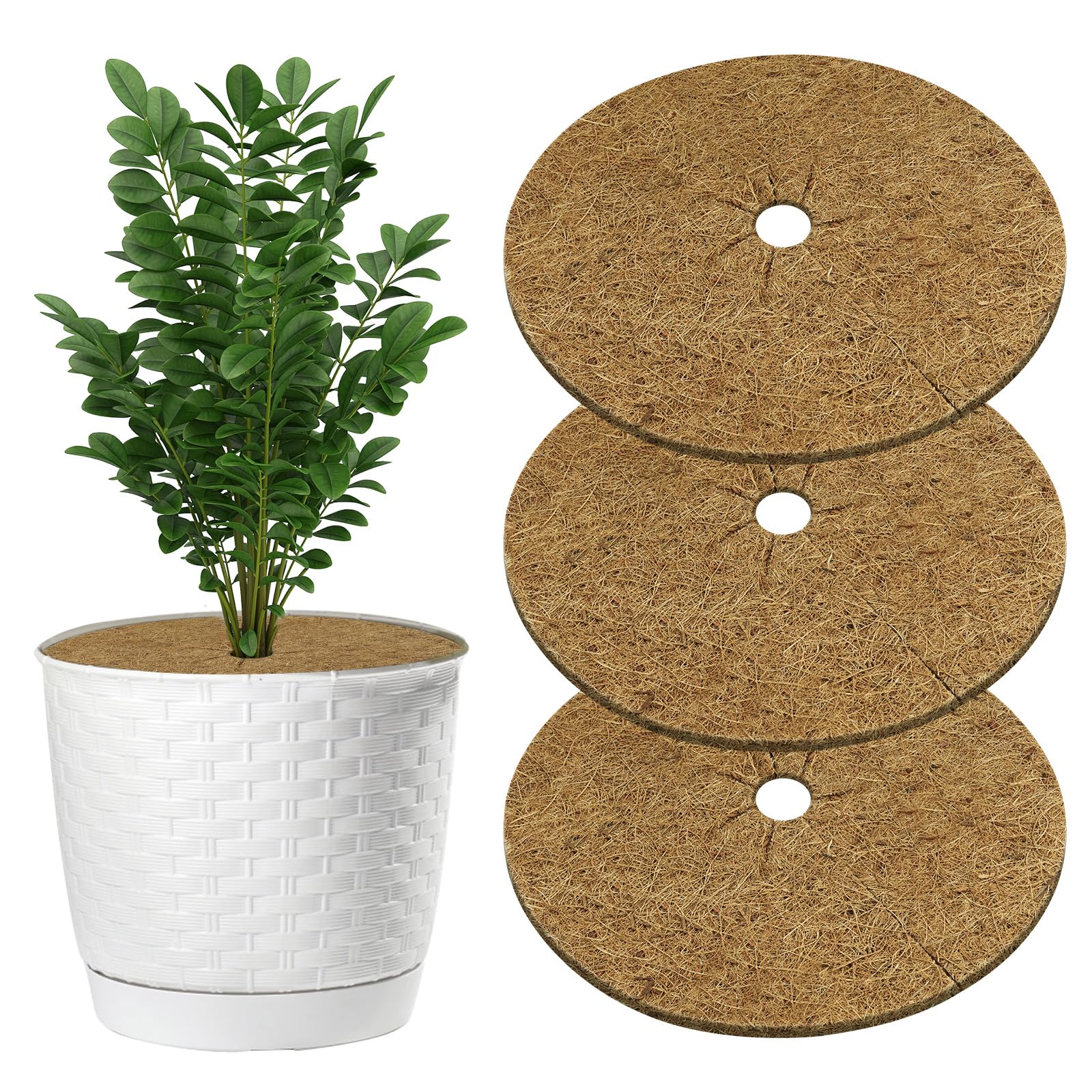 OFFCUP Coconut Fibers Mulch Ring Tree Protector Mat, 3pcs 60cm Mulch Mats, Coco Coir Mulch Disc Plant Cover for Flower Pots, Landscaping, Indoor Outdoor Plants
