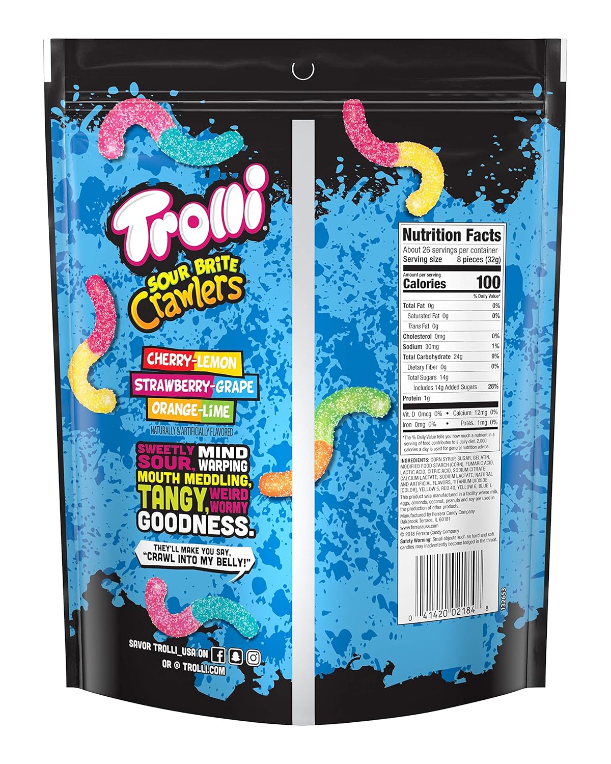 Trolli Sour Brite Crawlers Gummy Worms, 28.8 Ounce : Grocery & Gourmet Food