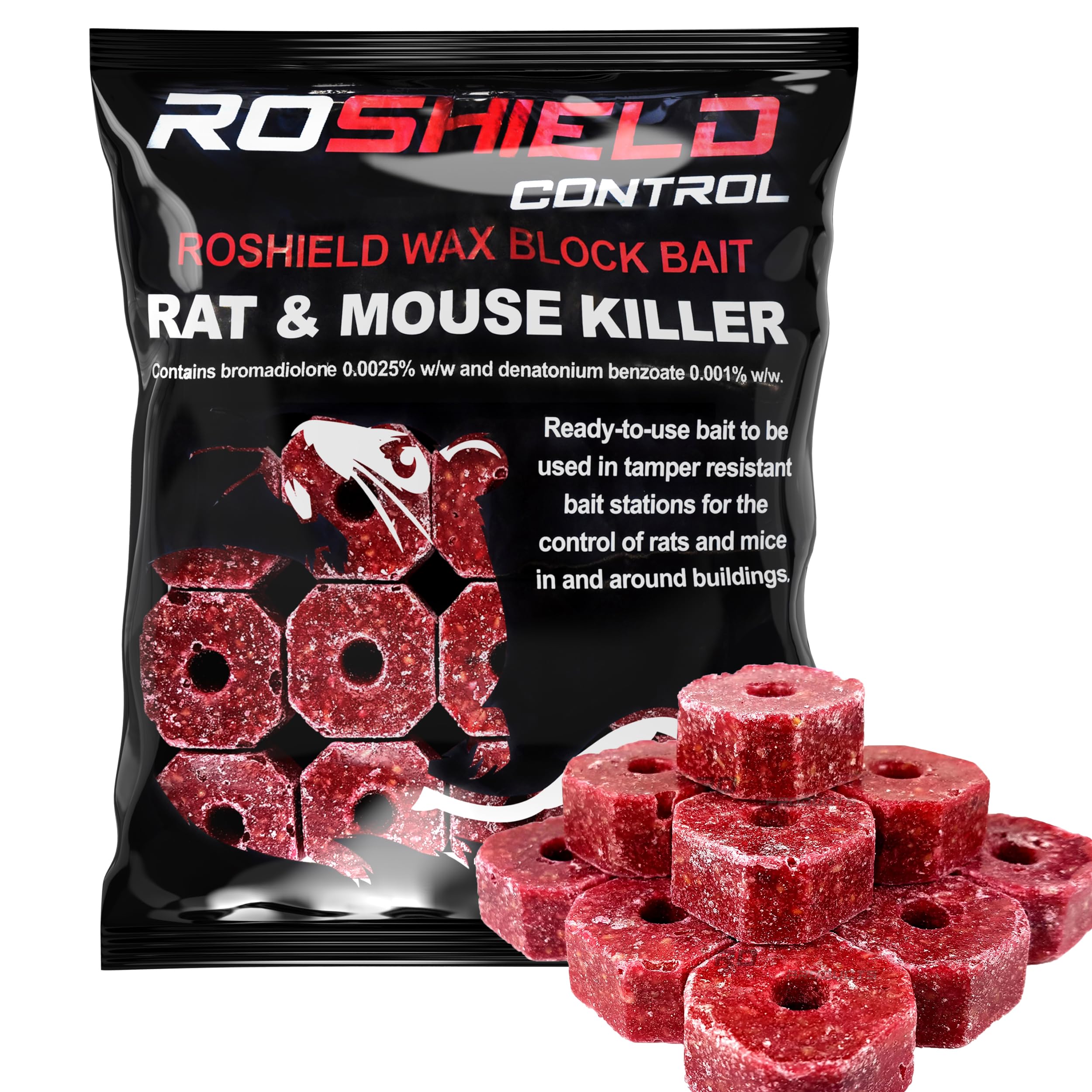 ROSHIELD- Rat/Mouse Poisoning,Poison Blocks 300g, Super Strength, Single-Feed Fast Acting Rat & Mouse Killer, Rat Poison Block Bait - Indoor,Outdoor For Rodent Bait Station Refill Packs…