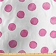Lunarable Polka Dot Fabric by The Yard, Sugar Pink Color Irregular Polka Dots Formed by Watercolor Paint Brush, Decorative Satin Fabric for Home Textiles and Crafts, 1 Yard, Pink White