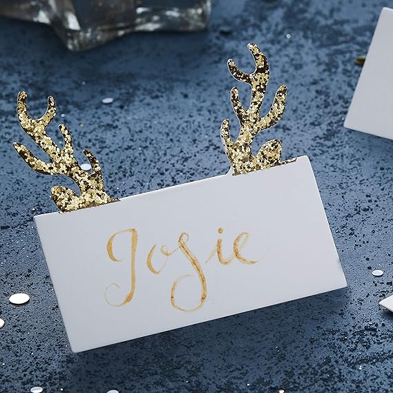 Ginger Ray Christmas Gold Glitter Antler Place Name Cards 10 Pack