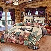 BestGiftEver Bear Themed Queen Quilt Coverlet Set – Rustic Cabin Bedding – 3-Piece Bedspread (90" x 90") with 2 Standard Pillow Shams – Cozy Woodland Decor for Lodge & Mountain Homes