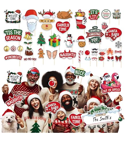 24PC Christmas Glasses & Headbands Set - Santa Hats Photo Props For Parties