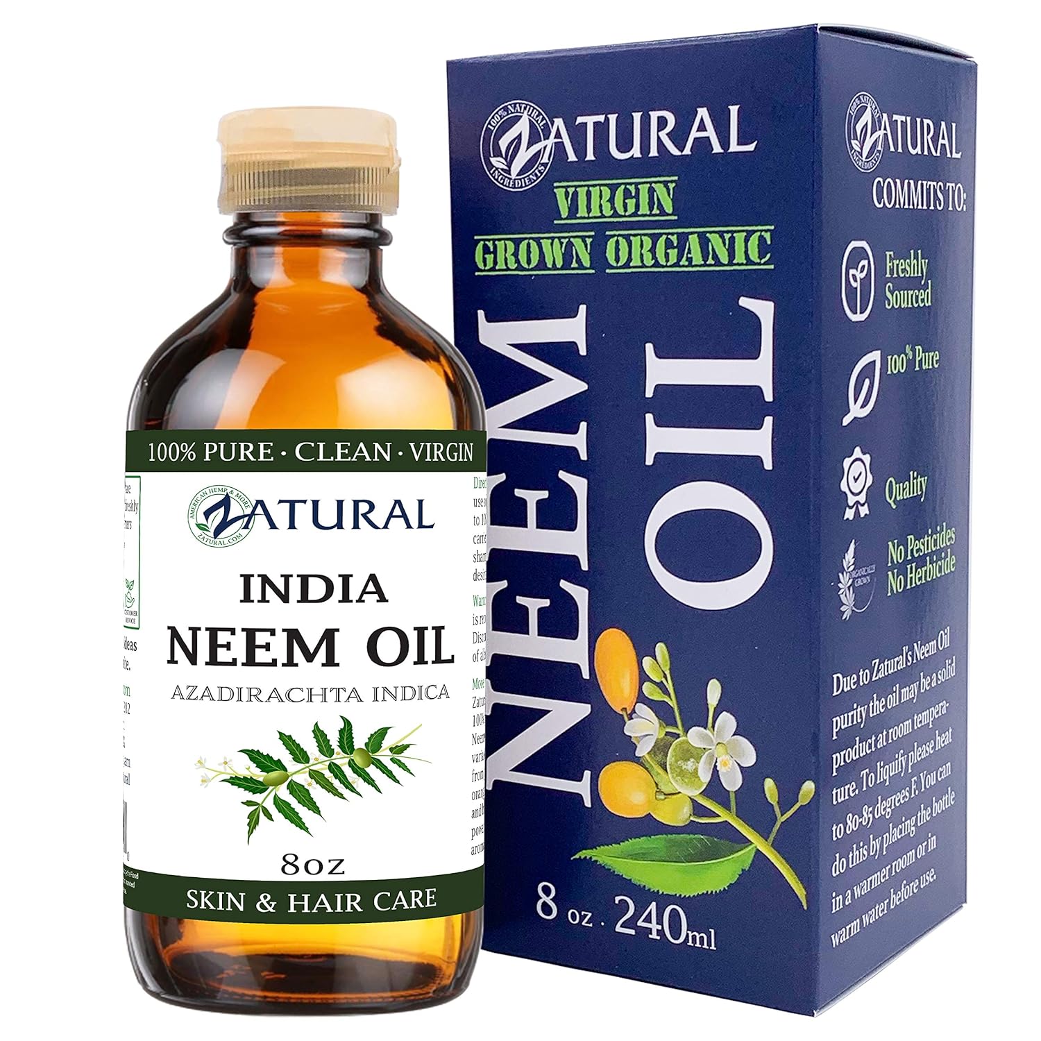 Organic Neem Oil (16 oz) 100% Pure Cold Press Skin, Hair, and Nails : Beauty